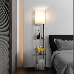 NEW Floor Lamp w/Shelves, Modern Square Standing Lamp w/3 Color Temperature Bulb